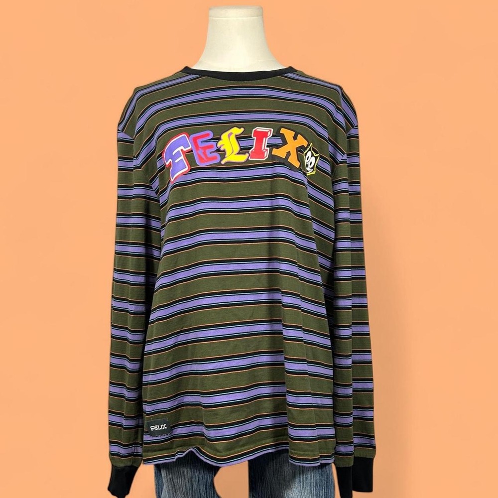 Felix The Cat Long Sleeve Striped Graphic Shirt Womens L Universal Studios